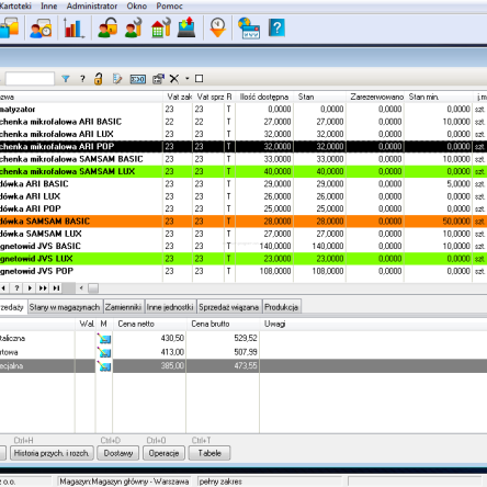 WF-Mag START (WIN) - Sprzedaż i magazyn - podgląd tabeli artykułów